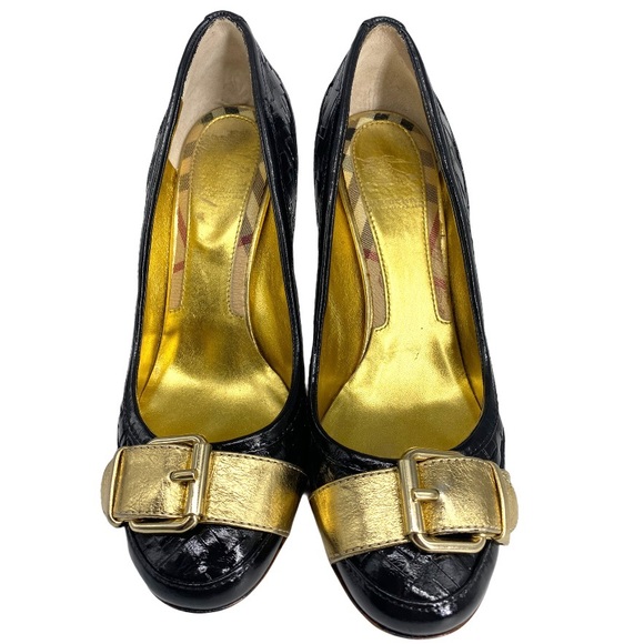 BURBERRY standout Nova check pumps black leather size 7 1/2 womens luxury - Picture 13 of 13